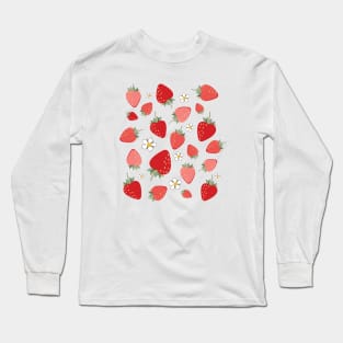 Summertime Farm Fresh Strawberry Floral Pattern Long Sleeve T-Shirt